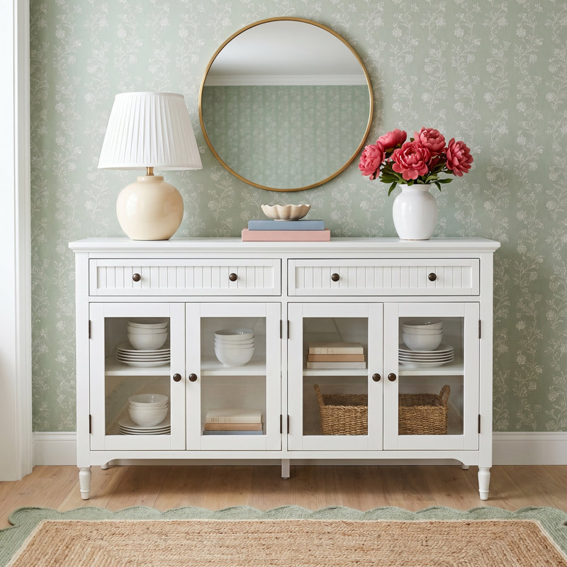 Pearce 58" Glass Door Accent Cabinet, White