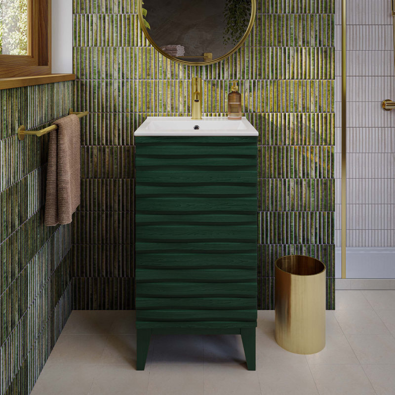 Cascade 18" Freestanding Bathroom Vanity In Green Oak With Sink Top, White