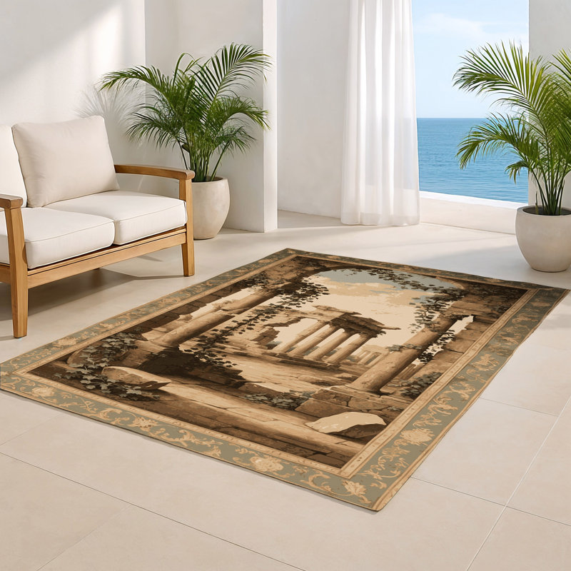 French Brown Indoor and Outdoor Area Rug, Rectangle 8' x 10'