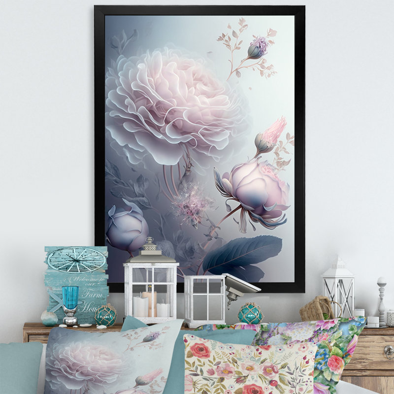 Art floral sur toile, "Ethereal Soft Blossoming", Cadre photo noir, H 20 po x l 12 po x P 1 po
