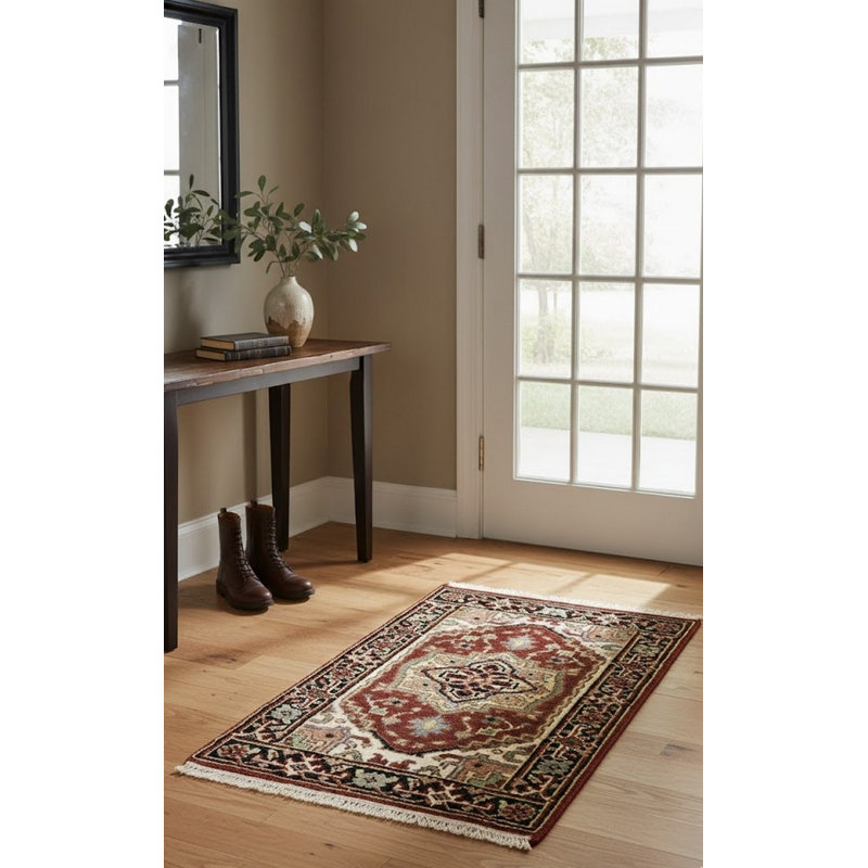 Abbottstown Oriental Handmade Hand-Knotted Rectangle 2' x 3'1" Wool Area Rug in Blue/Brown