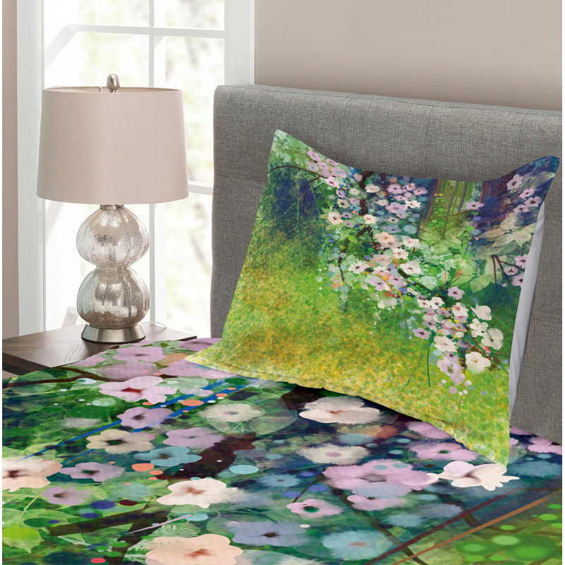 Flower Farmhouse / Country Polyester Floral Coverlet, Twin Coverlet + 1 Sham
