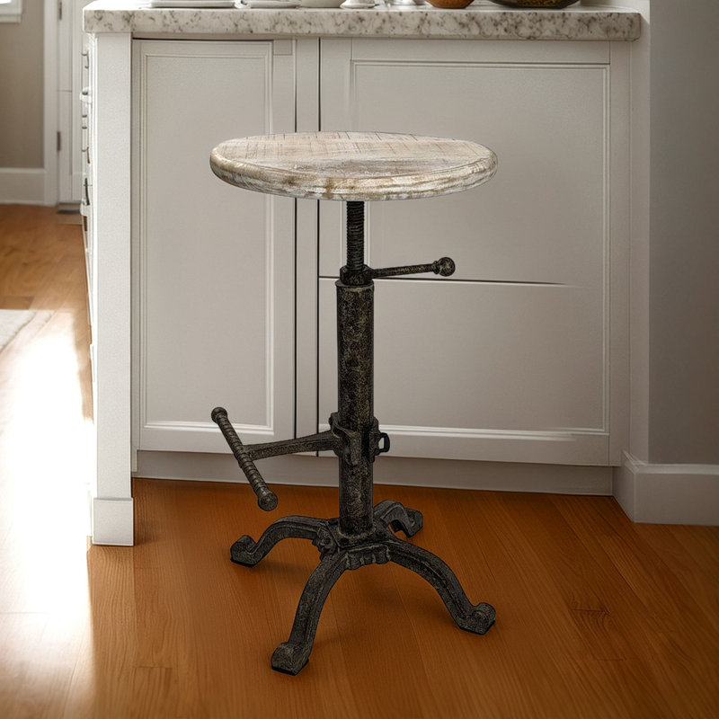 Tabouret pivotant à hauteur réglable Pitzer, Bois flotté naturel / fer vieilli