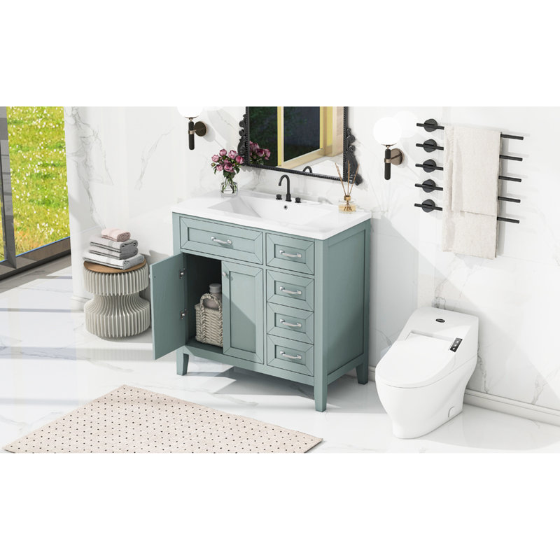 Meuble-lavabo de salle de bain - Armoire 36 po avec tiroirs à finition moderne, Vert