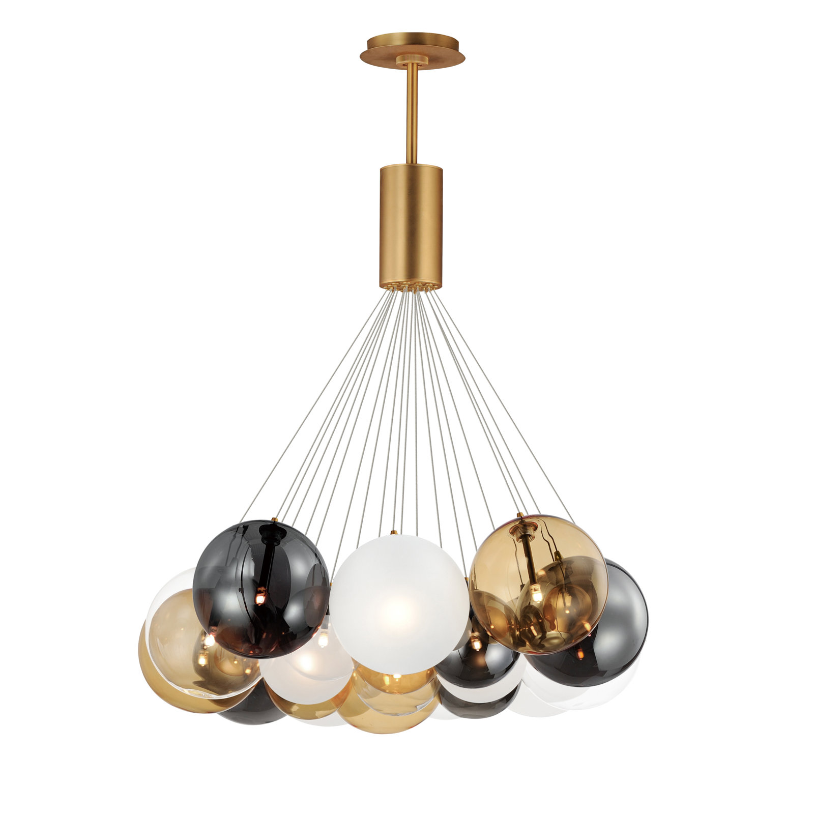 Alikee 20 Light Glass Steel Dimmable Pendant, White/Smoke/Amber, Gold