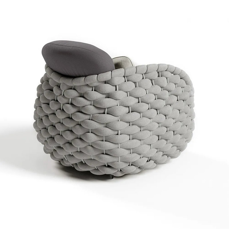 Woven Rope Outdoor Garden Chair Waterproof Yard & Patio Armchair in Gray with Cushion