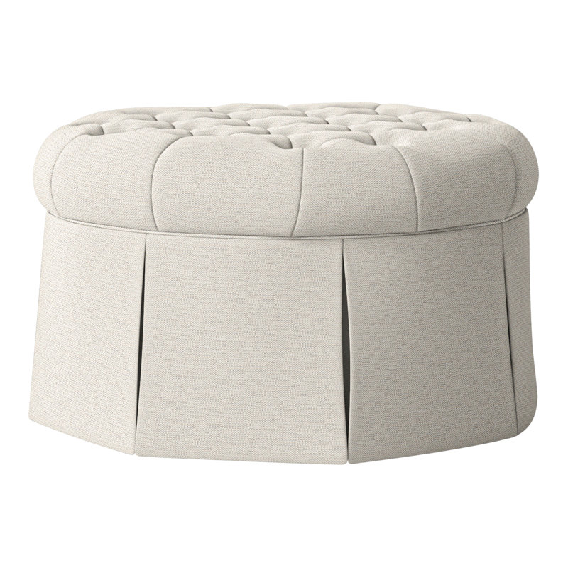 Alma 35" Tufted Round Cocktail Ottoman, Perigold Page Pearl