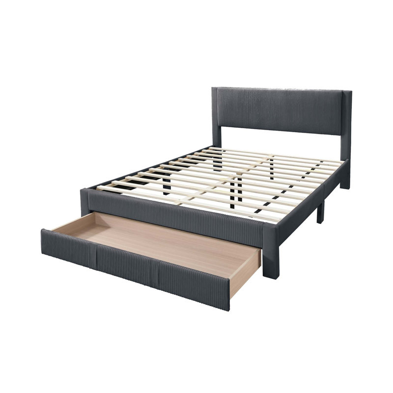 Lit de rangement en velours Mercer41, Double, Gris foncé