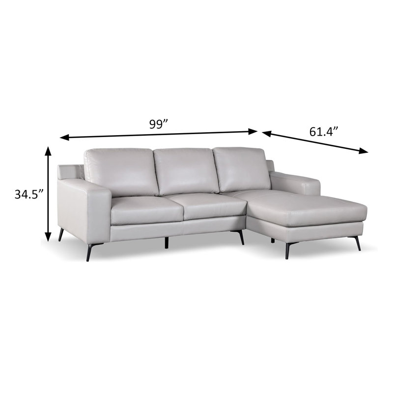 Canapé modulaire contemporain 98,1 po, méridienne droite, gris clair, Face à la droite, Gris