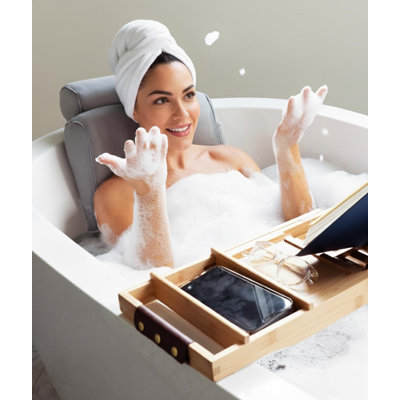 Luxury Bath Pillows For Tub With Head And Neck Support - Non-Slip Bathtub Pillow With Suction Cups, Quick-Drying Mesh & Drying Hook - Jacuzzi & Spa Accessories For Women - Gray