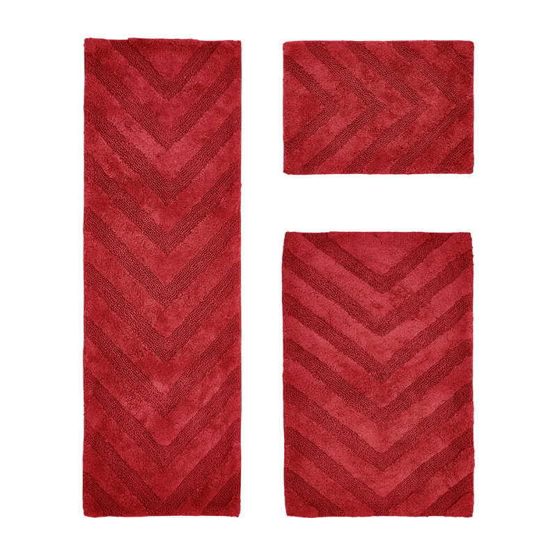 Branston Premium 100% Cotton 1990 GSM 3-Piece Tufted Chevron Bath Rug Set with Non-Slip Spray Latex Backing, OEKO-TEX® Certified, Super Absorbent & Machine Washable, Red