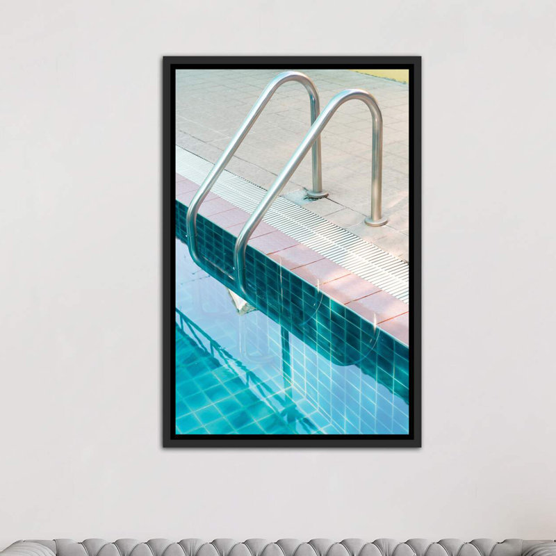 « rétro piscine piscine »-impression photo, Toile avec cadre noir, H 48 po x l 32 po x P 1,5 po