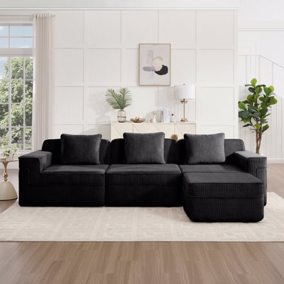 Canapé modulaire modulaire à 3 places sans os, canapé modulaire Cloud avec assise profonde, canapé modulaire moderne à 3 places avec coussins décoratifs et repose-pieds mobile, tissu en velours côtelé