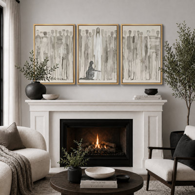 Minimalist Abstract Figures Artwork, Living Room Pictures, Framed Canvas Giclee Print 3 Pieces Wall Art - 3pcs