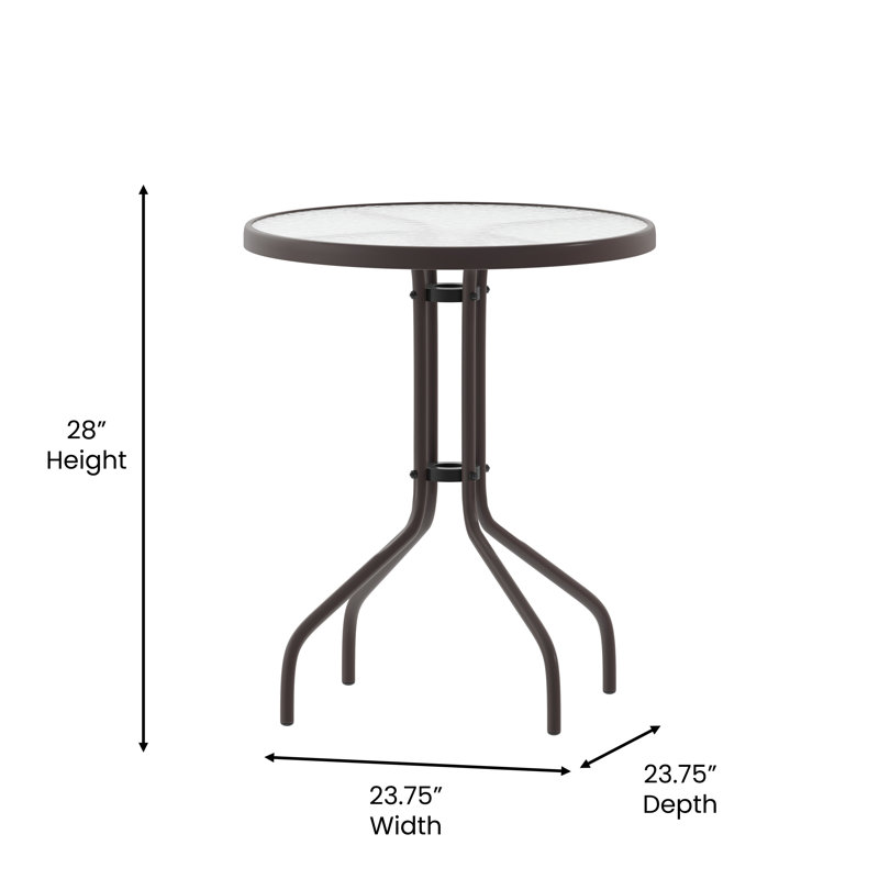 Amlie 23.75" Round Tempered Glass Metal Table with Smooth Ripple Design Top, Clear/Bronze