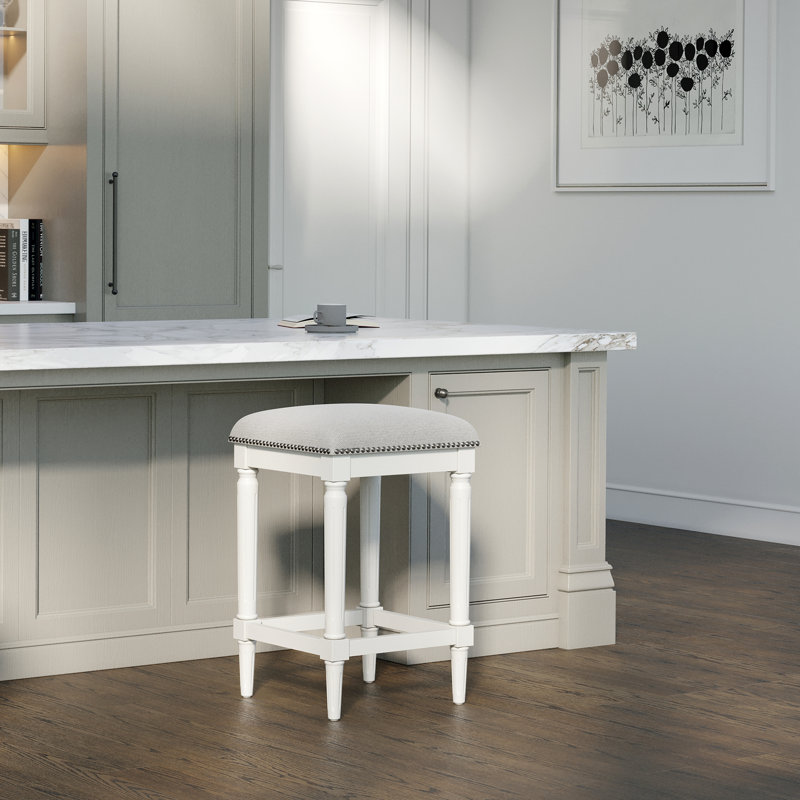 Tabouret de comptoir carré H 27 po, blanc, 1 pièce