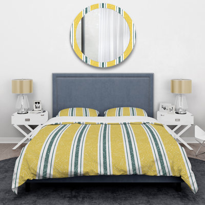 White And Yellow Striped Pattern Polyester Striped Duvet Cover