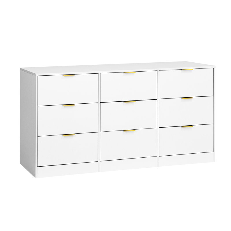 White Nine-Drawer Chest, 63-Inch Large Capacity Deep Drawer Cabinet, Wooden Storage Cabinet With Nine Drawers, White