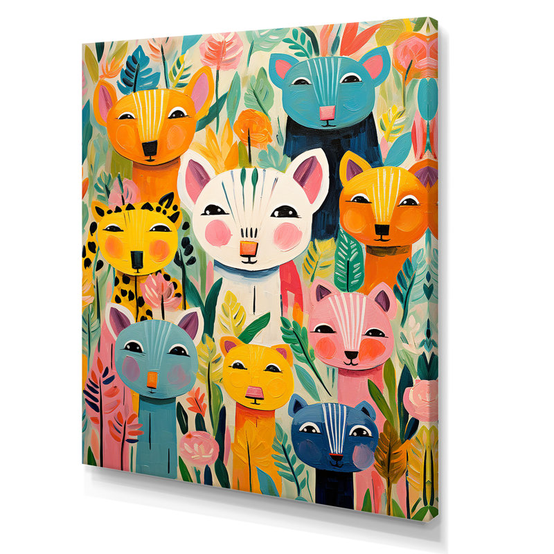 Nursery Colorful Animal Pattern III - Art mural de chambre de bébé, Toile tendue, H 32 po x l 24 po x P 1 po