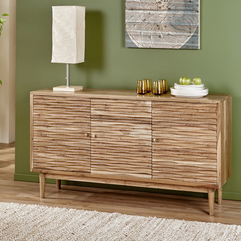 Buffet naturel - Armoire de rangement à 3 portes en bois de 57,17 po de largeur x 16,01 po de profondeur et 32,72 po de hauteur avec finition qui ajoute du caractère à votre pièce