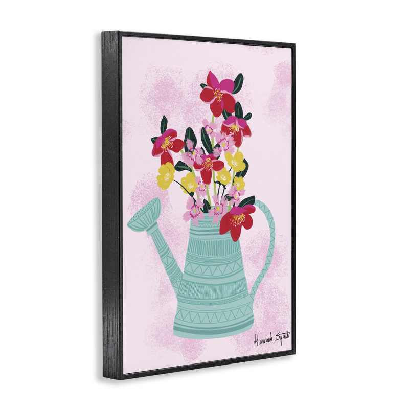 Flore locale dans un arrosoir, giclée encadrée, design par Hannah Byatt, H 18 po x l 12 po, Giclée encadrée noir minuit