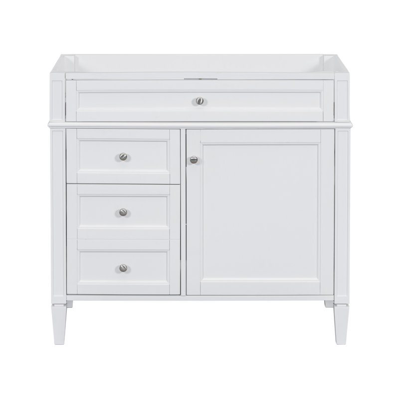 Meuble-lavabo de salle de bain 36 po sans lavabo supérieur, armoire de rangement moderne avec 2 tiroirs et un tiroir rabattable, structure en bois massif