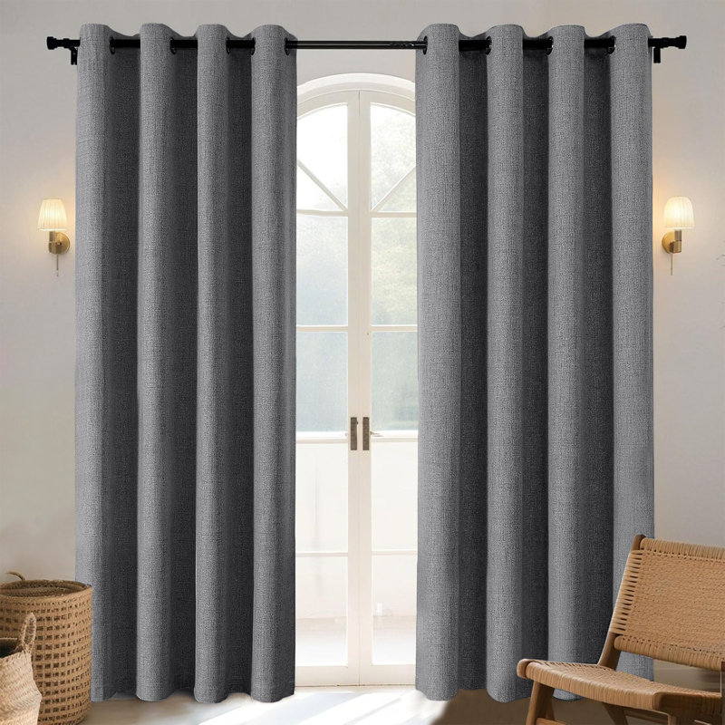 100% Linen Blackout Curtains with Eyelets – Ready Made (Set of 2), Charcoal, 228cm Width x 228cm Drop