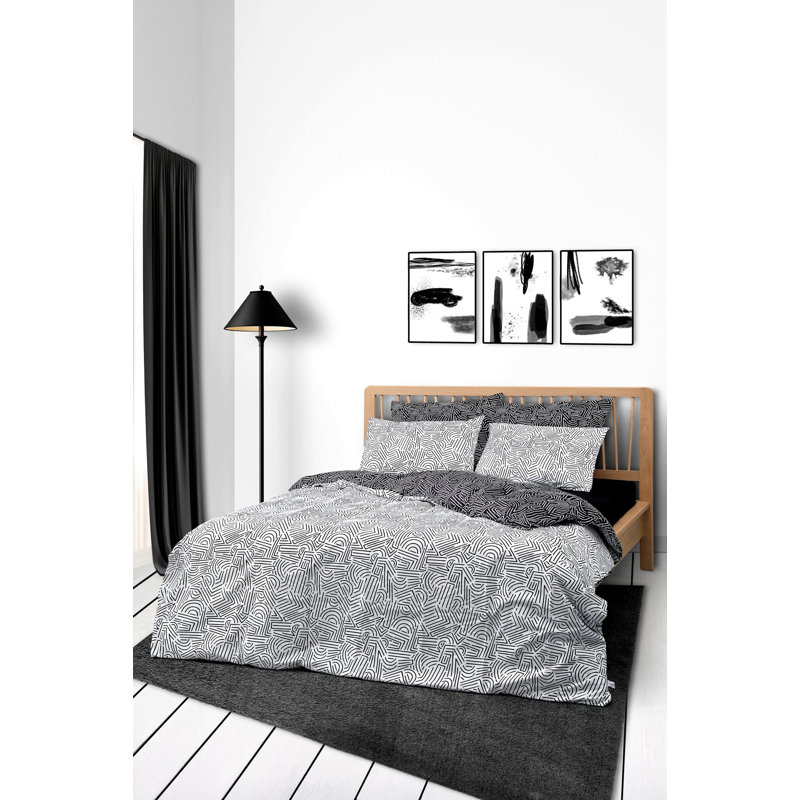 Luxury 100% Cotton Ranforce Double Quilt Cover Set, Black, 78.7 x 78.7 inches | Includes 2 Pillowcases (31.5 x 31.5 inches) | Reactive Printing, Machine Washable, Elegant Button Closure | Soft, Breathable & Durable Bedding