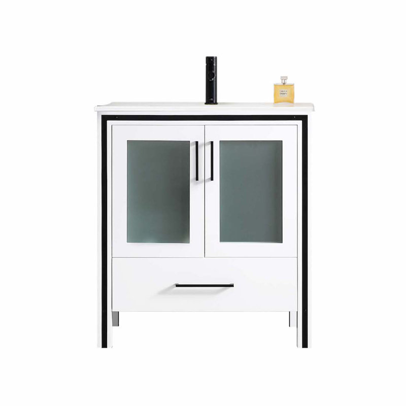 Meuble-lavabo simple 30 po avec lavabo, Blanc lustré