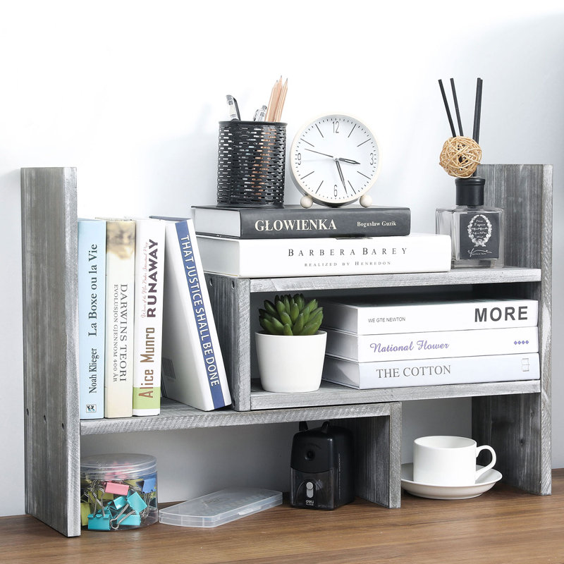 Elianah Wood Adjustable Display Shelves Rack Desk Organiser, Dark Grey