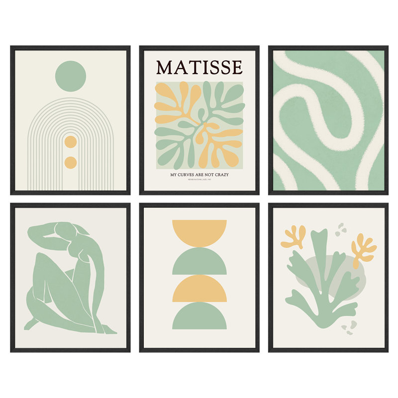 «Mid Century Modern Matisse Green Abstract Boho, H 10 po x l 8 po, Noir