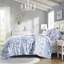 Housse de couette simple / simple TG avec rayures florales bleues, microfibre, literie en microfibre rayée lavable, fermeture à boutons, lavable, 2 taies décoratives incluses-130428791