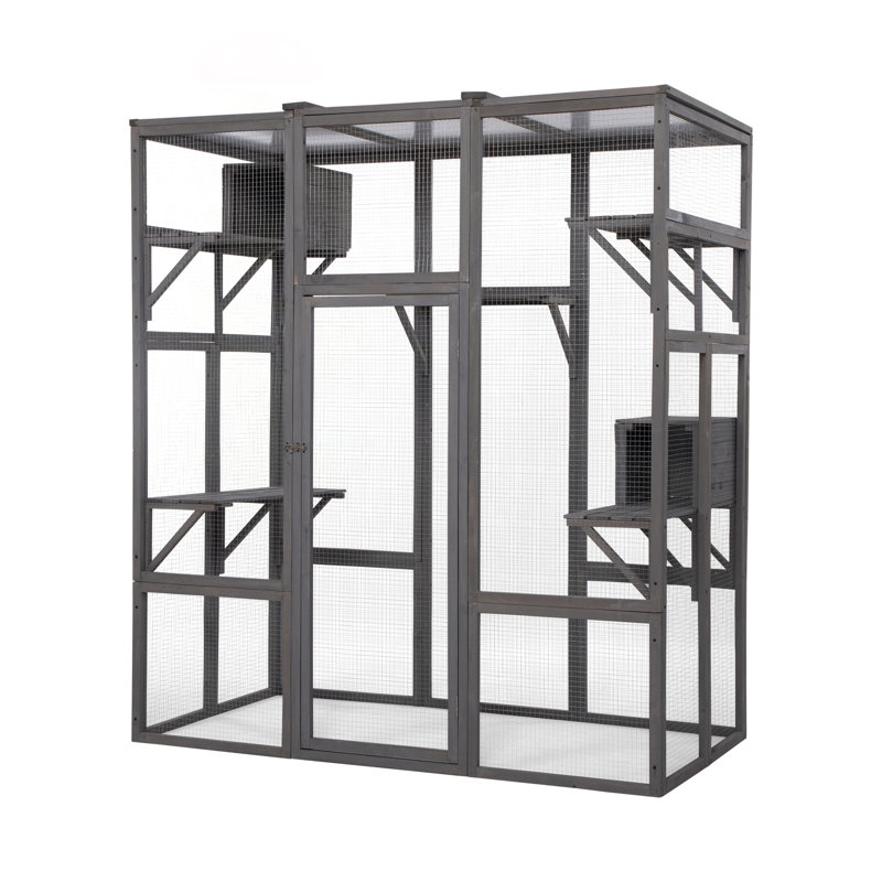 Très grande cage à chat avec intérieur spacieux, cadre en sapin durable et multiples plateformes pour une utilisation extérieure