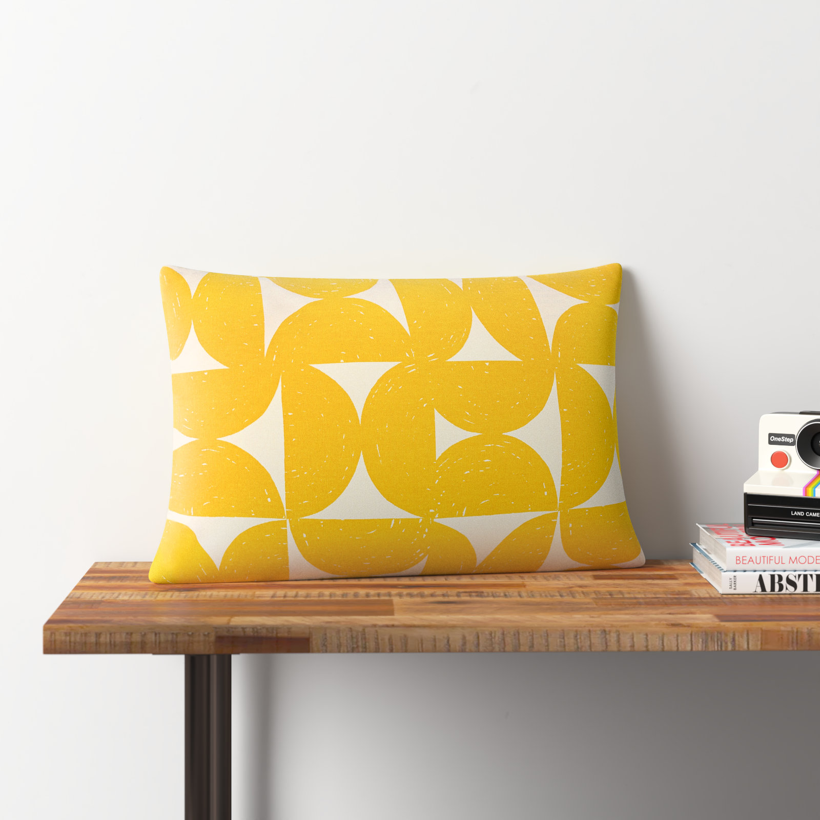 Frenk Geometric Cotton Lumbar Throw Pillow, Mustard/Beige, Polyester