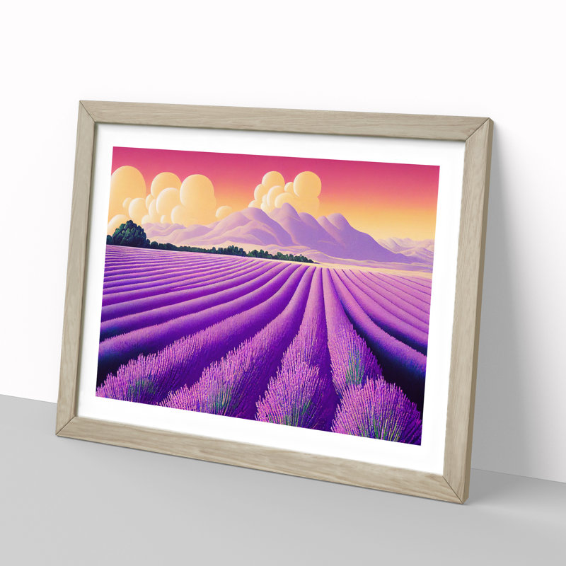 Epic Lavender Flower Field - Framed Print, 34cm H x 46cm W x 2cm D, Oak