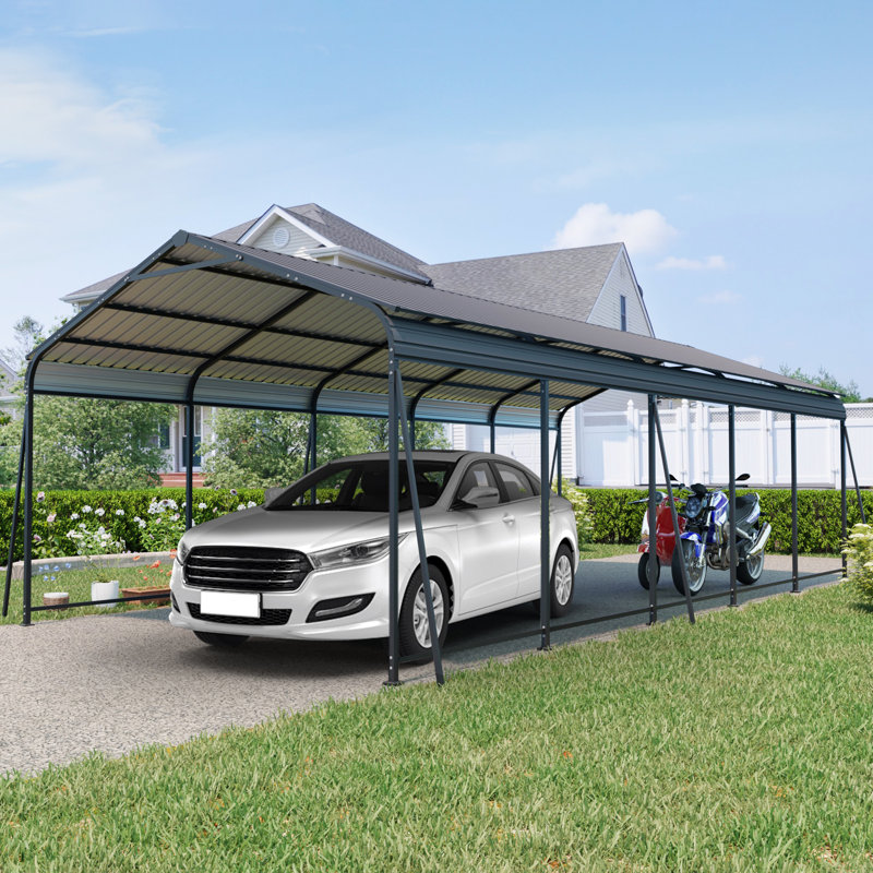 Pavillon de jardin industriel FortiShelter avec toit en acier galvanisé et structure résistante aux intempéries.