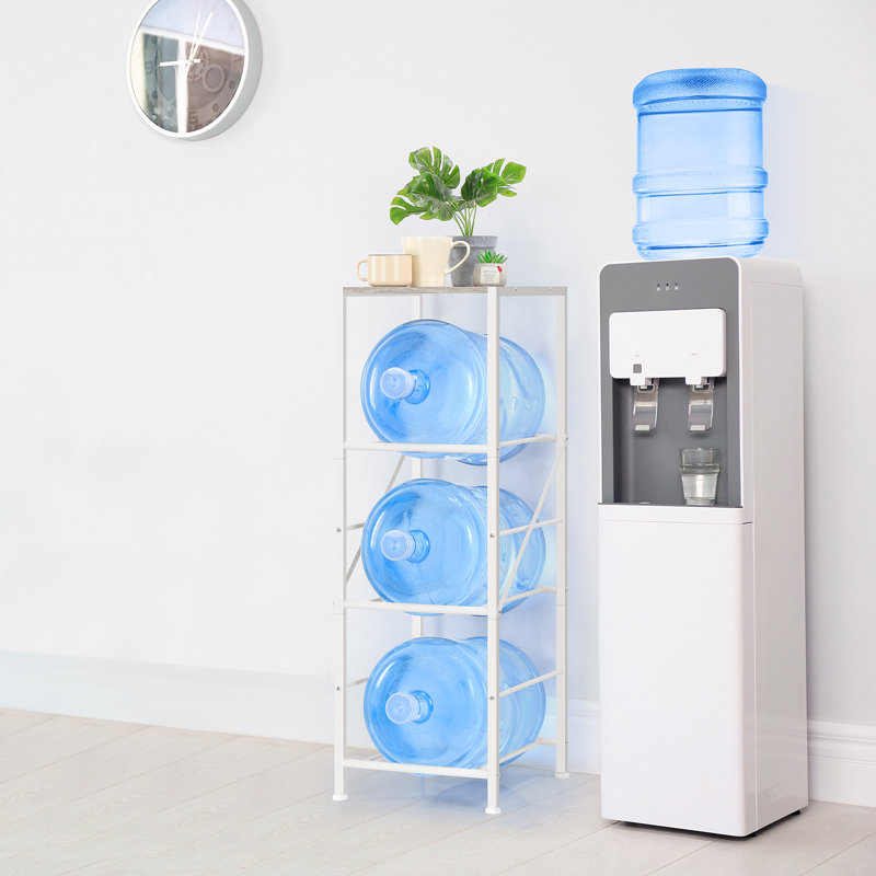 Oak 3 Tier Single Row 5 Gallon Water Jug Storage Rack, White
