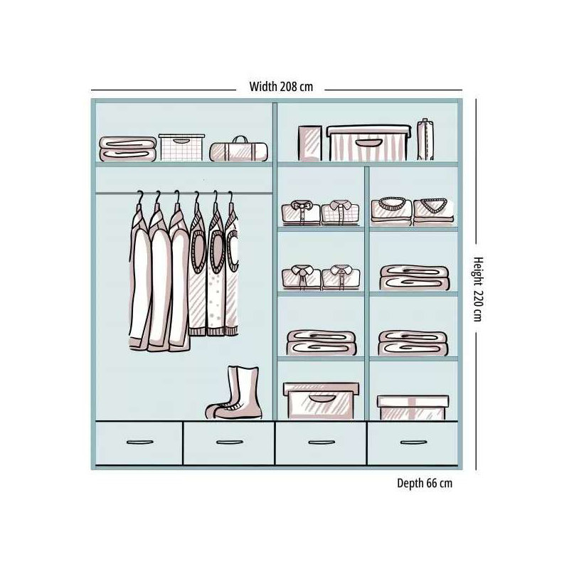 Desilets 2 Door Manufactured Wood Wardrobe, Grey, 220 cm H x 208 cm W x 66 cm D