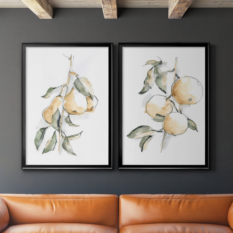 «Watercolor Fruit Contour I», ensemble de 2 reproductions d'art sur toile encadrées, H 24,5 po x l 37 po x P 1,25 po, Noir
