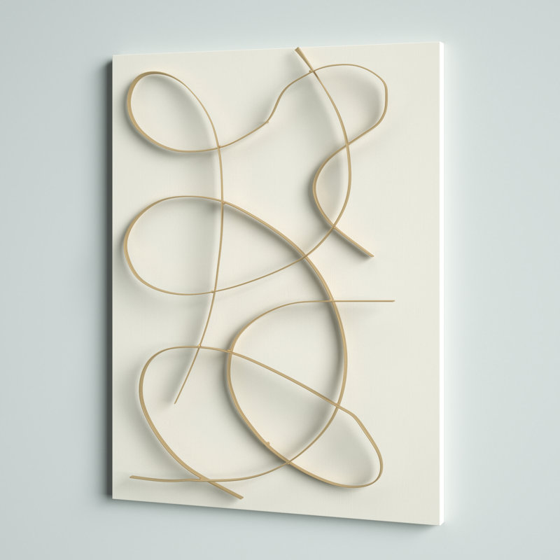 White Metal Abstract Overlapping Lines Home Wall Decor with White Backing,, White/Gold