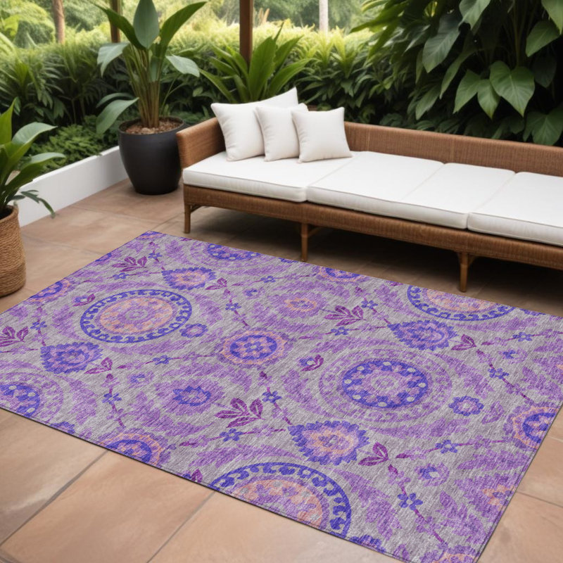 Tapis intérieur lavable floral lilas et gris lavable 8 pi x 10 pi