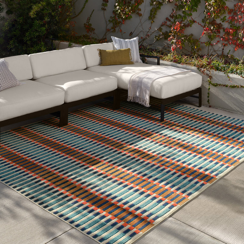 Tapis bleu à motif géométrique, Rectangle 7 pi 6 po x 9 pi 6 po