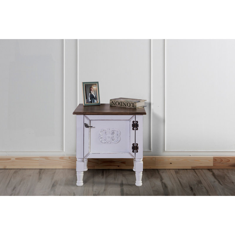 Ekpen 50cm W Manufactured Wood Bedside Table, Brown/White
