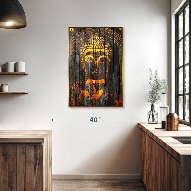 Rustic Buddha, Floating Frame Gold, 25" x 37"