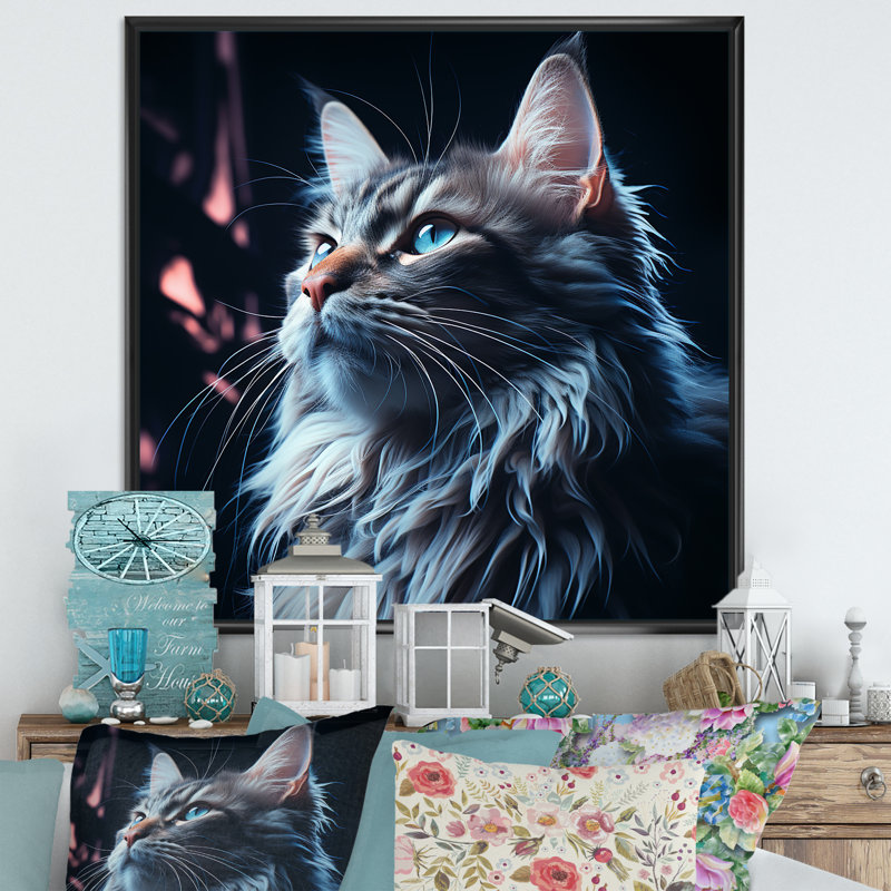 Décoration murale Maine Coon Majesty Cat IV - Cat, H 16 po x l 16 po x P 1 po, Cadre flottant noir