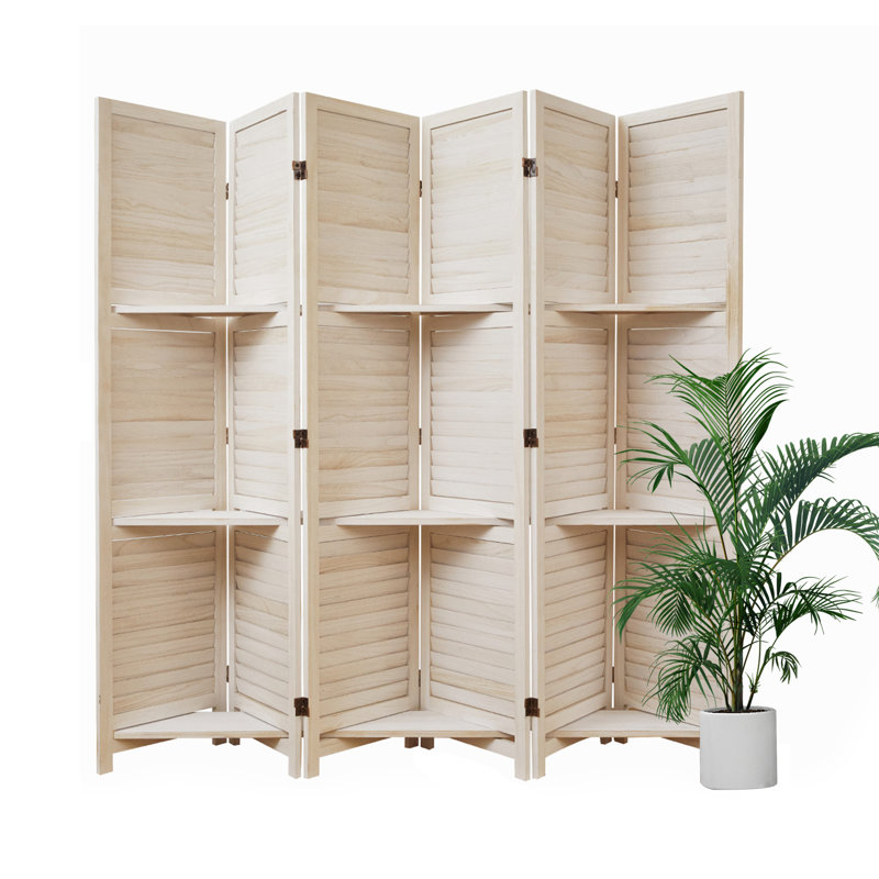 Paravent avec tablettes, écran en bois pliable de 5,6 pi avec charnières doubles, H 67 po x l 92,40 po x P 0,79 po