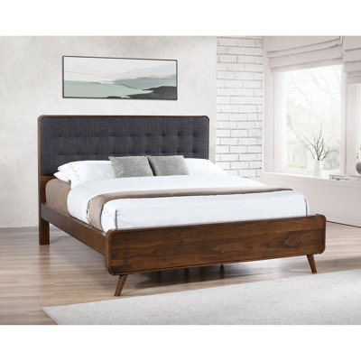 Très grand lit avec placage en noyer foncé, revêtement et panneau de compartiments peu encombrants, de forme discrète, de style moderne et épuré