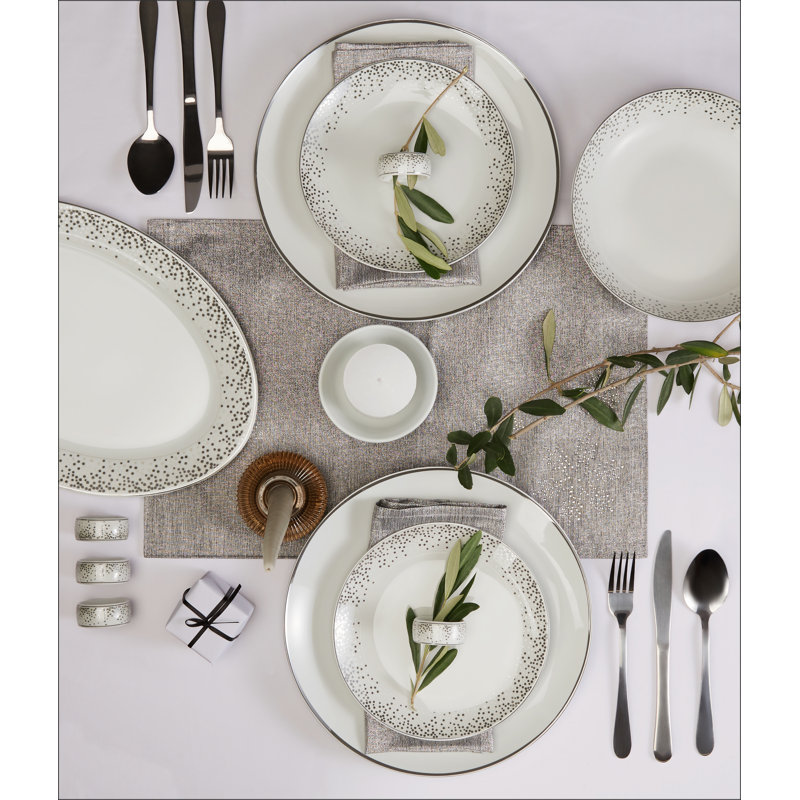 Waterside 50pc Platinum Sparkle Combo Dinner Set, Silver Sparkle