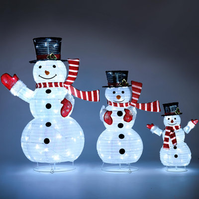 3 Pcs 3D Christmas Collapsible Snowman Yard Light 270 Pre-Lit LED Cool White Lights