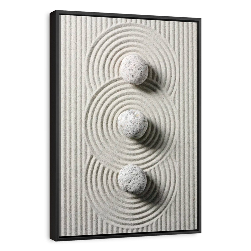 Trois pierres zen, Cadre flottant noir, 17 po x 25 po